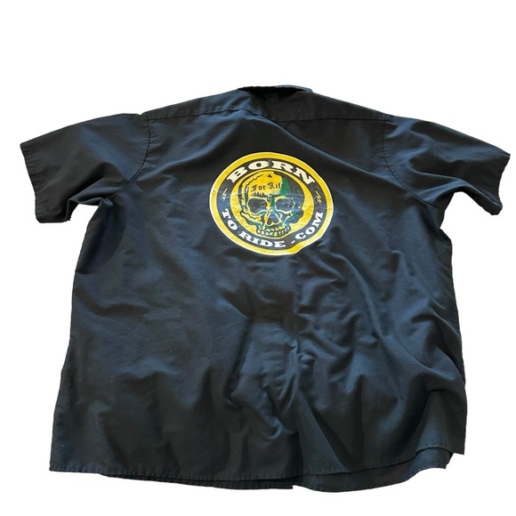 Red Kap Worker Shirt Short Sleeve Black Kent Skull Graphic - Picture 1 of 4